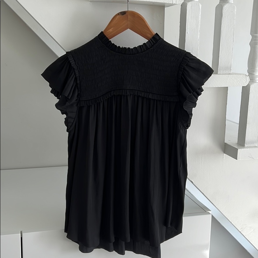 Ulla Johnson smocked baby doll flutter sleeve top